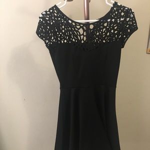 Webbed black skater dress